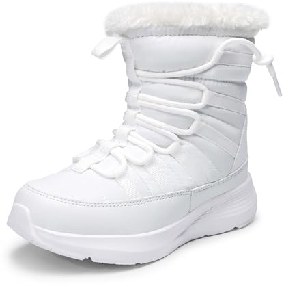 DREAM PAIRS Girls Boys Winter Snow Boots, Slip Resistant Faux Fur Lined, Windproof Warm Slip-On Boots for Kids,Size 13 Little Kid,White,KKUMSB2507