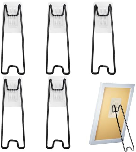 Paquete de 5 soportes para marcos de fotos, soportes para cuadros, soportes de exhibición de hierro, soportes autoadhesivos para caballete, soportes ajustables para álbumes, pinturas y decoración
