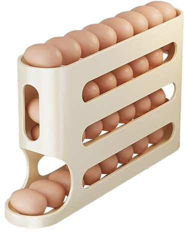 Ägglåda kylskåp, 33 x 18 x 7 cm automatisk dragkedja ägglåda, kylskåp ägghållare, 30 kapacitet, äggorganisatör för kylskåp, 4 nivåer äggförvaringsställ
