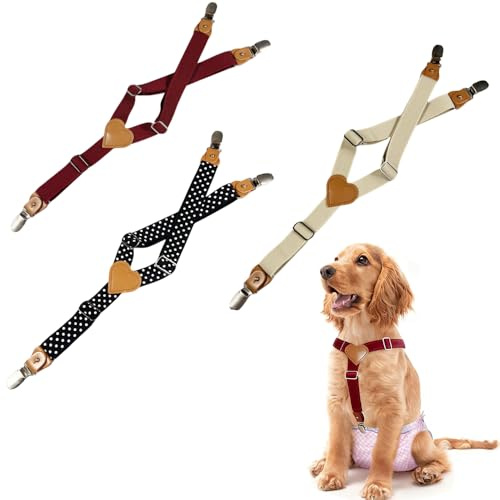 AzulLanse 3 Stück Pet Soft Hundewindel-Hosenträger,Weinrot,Khaki,Schwarz mit weißen Punkten,Hundewindelträger für Hündinnen,Träger für Hundewindeln,Rock für Hunde,Doggy Kleid-M