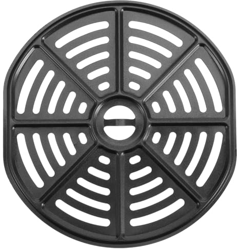 Veemoon Round Air Fryer Replacement Tray 18x17CM Non-Stick Crisper Plate with Bumpers Universal Air Fryer Plate Black Steaming and Grilling Rack Compatible for Healthy Cooking and Oven Use