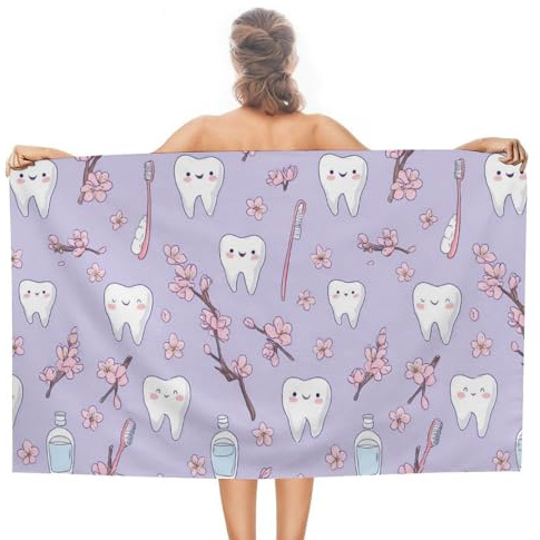 Cute Teeth Dental Care Beach Towel Lightweight Bath Towels for Adult Swimming Pool Camping 31 X 51