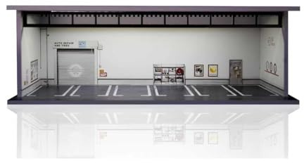 Display Case für Hot Wheels, Diorama 1/64 Skala Auto Garage Modell mit LED-Lichtern und Acrylabdeckung, Stapelbares Auto Parkplatz Modell, Diecast Auto Display Case(Schwarz-weiße Garage)