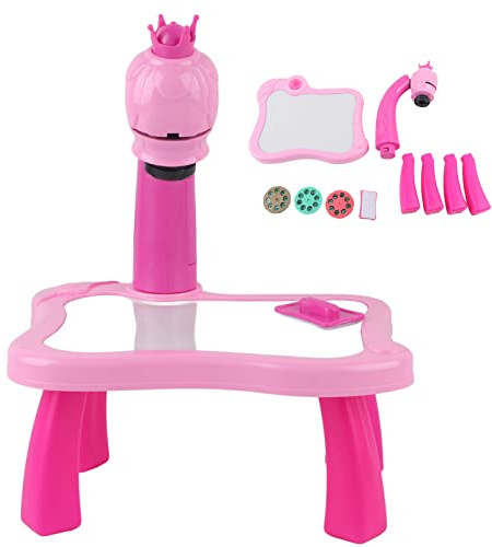 ADMYTHGB Projecteur de Dessin Jouet, projecteur de Peinture pour Enfants avec 24 Motifs et Musique, Table de Dessin électrique pour Les Tout-Petits afin d’Apprendre Les Couleurs et (Rose)