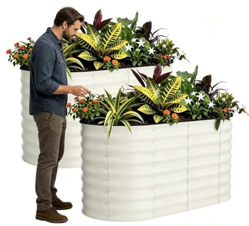 Djioyer 120x60x60CM Galvanized Raised Beds for Garden, 2 Packs Outdoor Metal Raised Planter with Safety Edging, Bottomless, Rust-Resistant Rounded for Vegetables, Flowers, Easy Assembly, Beige