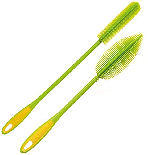 Kochblume Flaschenbürste 36cm & Flaschenbürste Slim 2er Set | Premium-Silikon & BPA frei| Hitzbeständig | Spülmaschinenfest | Von schmalen Öffnungen bis zu Thermoskannen & Karaffen | Farbe: limette