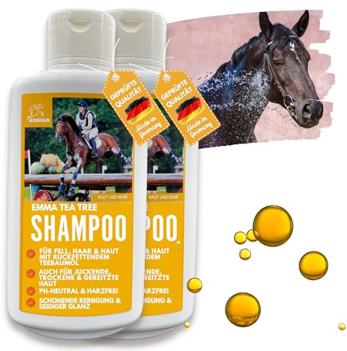 EMMA Teebaum Shampoo Pferdeshampoo für Pferde Hund mit Tea Tree Oil 2x0,5l Anti Schuppen Shampoo pH-Neutral I Pflege glänzendes Haar Hundeshampoo mit Teebaumöl gegen Juckreiz für Gereizte Haut Fell