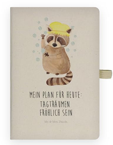 Mr. & Mrs. Panda DIN A4 Baumwoll Notizbuch Waschbär - Geschenk, Tagträumen, Plan, lustige Sprüche, Schreibheft, Tiermotive, waschen, Fröhlich,