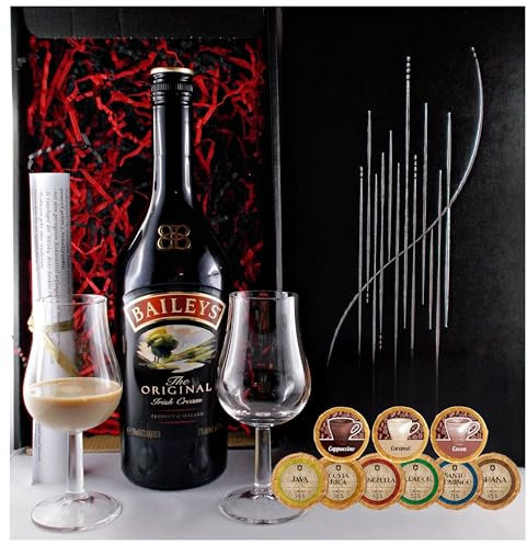 Geschenk Baileys Original Irish Cream Likör + 2 Likörgläser + 9 Edelschokoladen in 9 Sorten