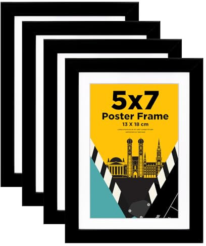 Egofine Bilderrahmen 13x18 cm,Holzrahmen Rahmen 13x18 cm mit Acrylglas für Tisch- und Wandmontage,Passepartout für Fotos 10 x 15 cm,Perfekt für Porträts, Zuhause, Büro,Schwarz,4er