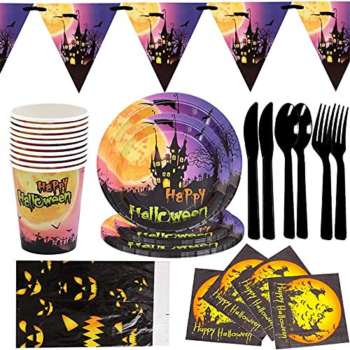BOENTA Pappteller Einweggeschirr Set Halloween Halloween Tisch Dekoration Halloween Liefert Papier Teller Und Tassen