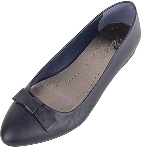 ABSOLUTE FOOTWEAR Womens Genuine Leather Formal Smart Ballerina Dolly Shoes