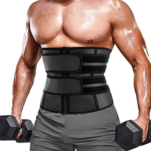 KUMAYES Fascia Addominale Uomo Cintura Sauna Snellente Fascia Lombare Supporto Schiena pancera Contenitiva per Palestra Fitness (Nero, XL)