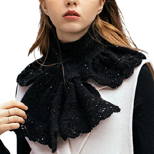 WYDM Herbst Winterschal for Frauen, Hand Stricken Kreuz-Krawattenschals, Warmer Hals-Gamer, Feste Farbe Wollspitze Wrap-Schal Schals (Color : Black)