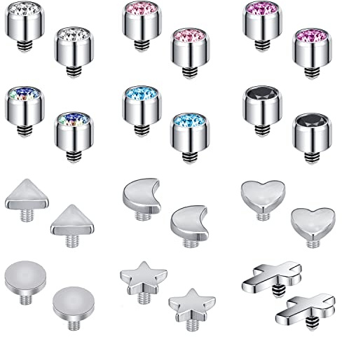 ZS 16 g Drums piercingsmycken kirurgiskt stål diamant toppar för män kvinnor ytpiercing smycken toppar svart guld mikrodermal piercing smycken, Rostfritt stål, Kubisk zirkon