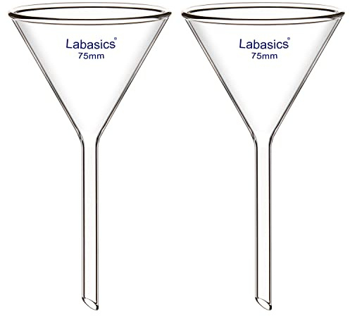 Labasics 2-Paquete Embudo de Vidrio de Borosilicato de Embudo de Vidrio Glass Funnel, Tallo Corto 75 mm de Diámetro, 75 mm de Longitud del Vástago