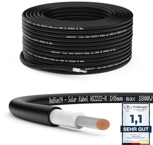 RedStar24 Premium Solarkabel 6mm² Schwarz - 100m - TÜV SÜD geprüft - UV-beständig, flexibel, Photovoltaik Kabel, PV Kabel, Solar Anschlusskabel für Solarpanel, Wechselrichter & Laderegler - langlebig