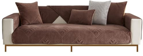 JUNLEBUYI Samt Sofabezug 1 2 3 4 Sitzer Warmer Sofaüberwurf U/L Form/Ecksofa Sofa überwurfdecke Hund Katze Sofa Überwurf/Sofaschoner/Sofaschutz Decken rutschfest (70x150cm,Braun)