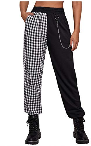 Hose Kariert Damen Punk Stoffhose Schwarz Rot Gothic Steam Punk Rockwear Straight Leg Streetwear Retro Steampunk Cargo Hosen RöHrenhose Stretch Lose Druck Freizeithose Trainingshosen Karnevalskostüm