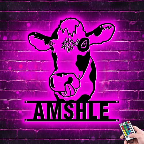 Letrero de neón personalizado de vaca lechera para arte de pared, letrero de luz nocturna LED de metal con 16 colores que cambian y funciona con USB/pilas, regalos de fiesta de Navidad para