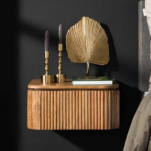 RINGO-Living Massivholz Nachttisch Mit Ablage & Schublade, Mangoholz Schwebend Stauraum, Vintage Style Nachtschrank, Industrie Style, Holz Metall, Echtholz