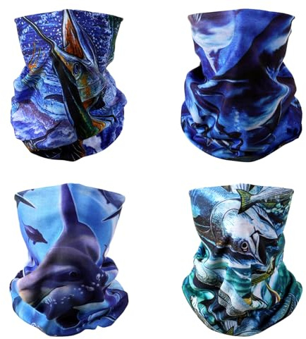 SMEHCF 4 Bandanas Polyvalents pour Femmes Hommes Bandeau Cagoule Cheveux Foulard Visage Demi Masque Cache-Cou Respirant Réutilisable Lavable Thon Espadon Dauphin Requin