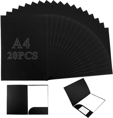 APACALI 20 carpetas de presentación A4 de cartón de papel kraft A4 con ranura para tarjetas de visita, carpeta de firmas, carpeta de cartón para archivos, informes, color negro
