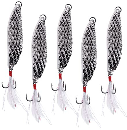 VANZACK 5pezzi Esche da Pesca in Metallo Dure Cucchiaio Ganci Tripli Accessori per Esche da Lega di Zinco