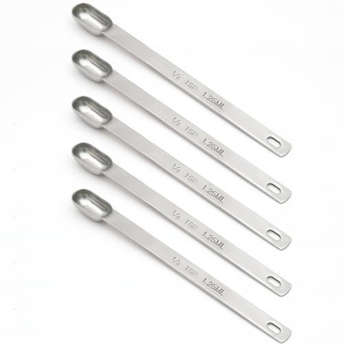 BERYLER® 5PCS 1/4 Teaspoon(1/4 Tsp | 1.25 mL | 1.25 cc) Single Measuring Spoon, Stainless Steel Individual Measuring Spoons, Long Handle Measuring Spoons Only