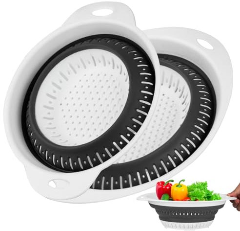 2 Piezas Colador Plegable de Cocina, Coladores de Silicona, Escurridor Plegable con Mango, Escurridor Pasta Verduras, Colador de Pasta Frutas Alimentos, Accesorios