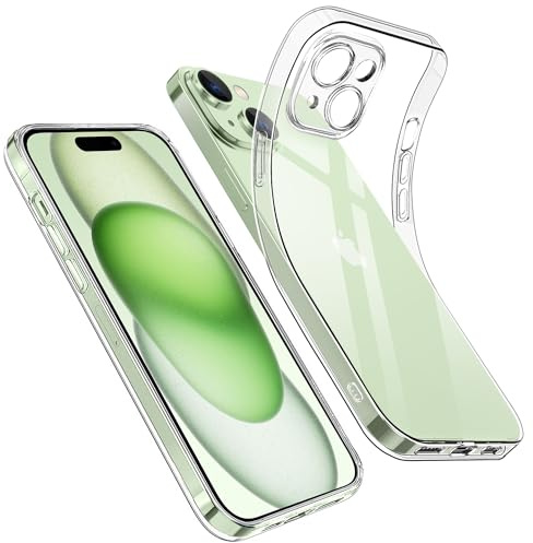 Opkiegrn Handyhülle für iPhone 15 Hülle mit Kameraschutz, [Schutz in Militärqualität] Dünne Weiche TPU Silikon Klare Stoßfest Schutzhülle Case Kompatibel mit iPhone 15 - Transparent