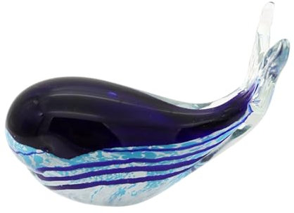 Dekofigur aus Glas und Briefbeschwerer, Blauwal, Länge 12 cm