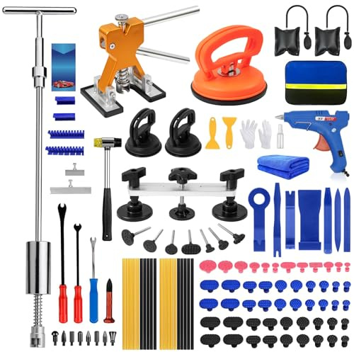 DIQDI 129pcs Dent Repair Kit, Dent Remover Tool for Car, Paintless Dent Removal Kit with T-Bar, Bridge Puller, Golden Lifter, Car Dent Puller Tool for Hail Damage Door Ding Fridge