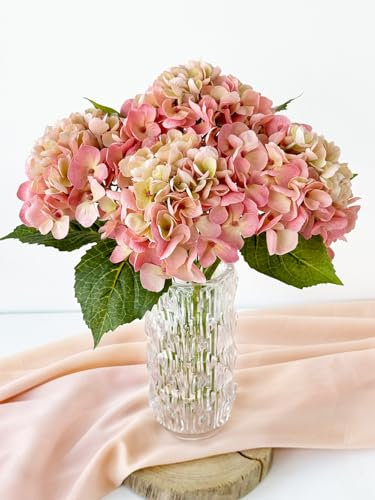 SUMTIPHUN 4Pcs 21 inches Real Touch Hydrangeas Artificial Hydrangeas Pink Flowers Faux Hydrangea for Kitchen Living Room Porch Home Decor Baby Shower Party Wedding Christmas Xmas Table Centerpiece