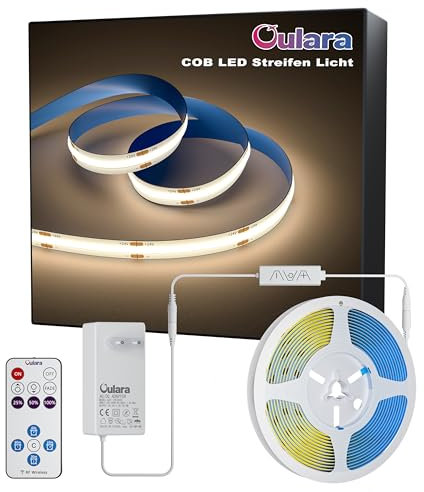 OULARA Striscia LED COB Bianco Naturale 4000K 6M,Dimmerabile 24V Flessibile con Telecomando RF e Alimentatore di rete,CRI90 + luce da Incasso per decorazione domestica fai da te