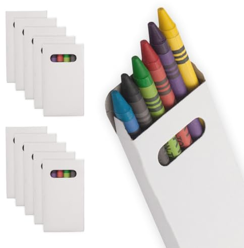 WPRO Set Mini di Pastelli a Cera 10 Pezzi in Scatola con 6 Colori Confezionati Singolarmente | Set da Disegno Compatti come Omaggi per Ristorazione, Studi Medici, Eventi, Colore Bianco