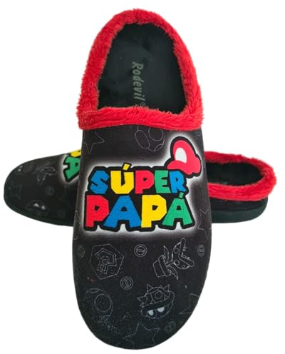 Rodevil Zapatillas casa para: hombre con plantilla extraíble - Super Papá - Parodia videojuego - Ideal padre