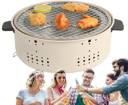GjnjfdF barbecue portatile per affumicatori da tavolo compatto - Stufa a carbone antiaderente per barbecue, affumicatore a carbone da esterno, stufa a diviso per viaggi alla