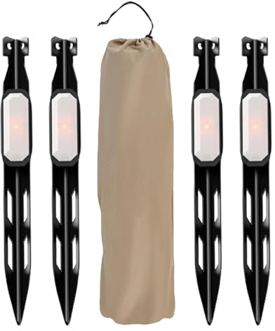 Zelthering, Zeltheringe Heavy Duty | 4 Stück Camping-Heringe mit LED-Licht - V-förmige Erdnägel für Picknickunterstände im Freien, Zeltnägel, Campingzubehör