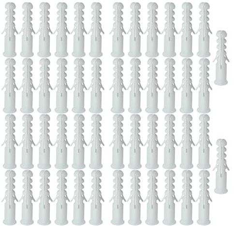 Expanding Plastic Screw Anchors, 50 Pieces of Drywall Expansion Pipe Drywall Anchors Ribbed Wall Anchors Applicable to M4 M5 Self Tapping Screws. (White M6-28mm (1.10 inches))
