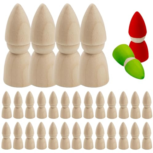 30pcs hölzerne Peg Dolls 3 Zoll Holz unvollendete Holzstifte Puppenkörper kreative Peg -Leute für Kinder DIY Arts Kunsthandwerk, Malerei, Peg Game, Home & Party Decor