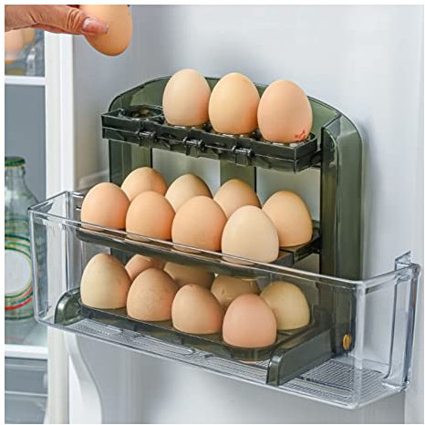 Organizzatore per Uova da Frigorifero, Portauova per Conservazione Uova da Frigorifero con Scomparto Portauova Pieghevole a 3 Strati, Contenitore per Uova in Plastica per