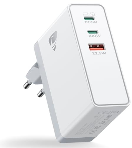 100W USB C Ladegerät, 3-Port Schnellladegerät für MacBook, PPS Netzteil USB Mehrfach Ladegeräte USBC 3-in-1 Adapter für iPhone 16/15/14/13 Serie, iPad, Samsung Galaxy, Pixel, Handy, Tragbare Computer