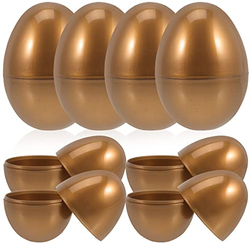 HEMOTON 10pcs Golden Plastic Easter Eggs for Kids - Empty Fillable Egg Hunt Decor Set - Reusable Party Favors & Toy Containers, Classroom Prize