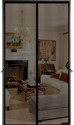 Magnetic Screen Door 90x210CM Heavy Duty Fiberglass with Powerful Magnets and Full Frame Magic Tape Door Curtains Fly Screens for Balcony Sliding Living Room Children's Room (Black, 90x210CM)