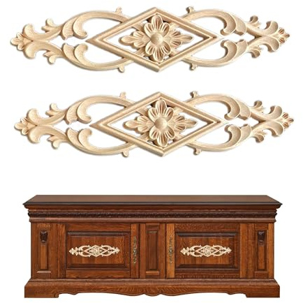 Hezhou 2 stycken träornament för möbler, träornament för möbler, träornament för möbler, kan fästas på väggar, dörrar, skåp, fönster, speglar och eldstäder (stil 2)