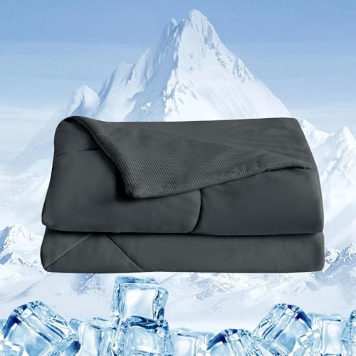 UNIKOME Kühldecke 220x240cm, Doppelseitige Sommerdecke Für Sommer, Leichte Kühlende Bettdecke Für Menschen, Kühldecken Zum Schlafen Cooling Blanket Waschbar, Öeko-Tex (Dunkelgrau)