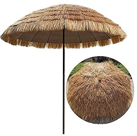 MRKU Sombrilla de Paja para Playa de 2,4 m, Plegable y Decorativa para Exteriores, Estilo Hawaiano, con Pantalla inclinable, Color Natural, Ideal para jardín, balcón y Patio.