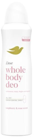 Deodorante Dove Spray Whole Body Deo 150ml, Deodorante per Tutto il Corpo, Profumo di Lamponi e Rosa, Protezione dagli Odori fino a 72 ore, Dermatologicamente Testato, Formula Antimacchie