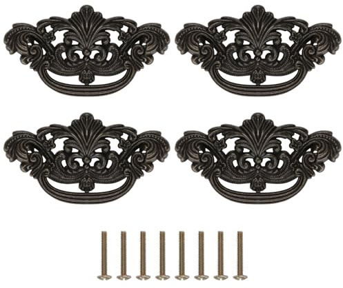 KH866 3 Inch C-C Vintage Drawer Pulls – 4PCS 3'' Dark Antique Bronze Cabinet Handle Brass Dresser Pulls Kitchen Hardware 76mm Centers Furniture Handles and Knobs for Drawer Pull Cabinet Door